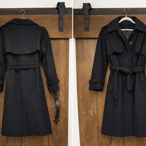 Women’s Black Belted Wool Blend Trench Coat / Long Coat